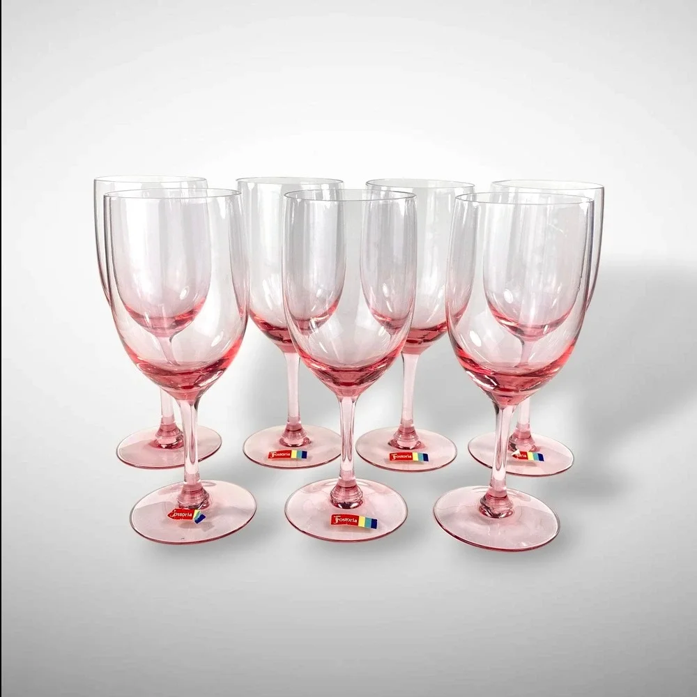 Fostoria Silhouette Pink Water Wine Goblets Stemmed  Set 7 Signed‎ Vintage